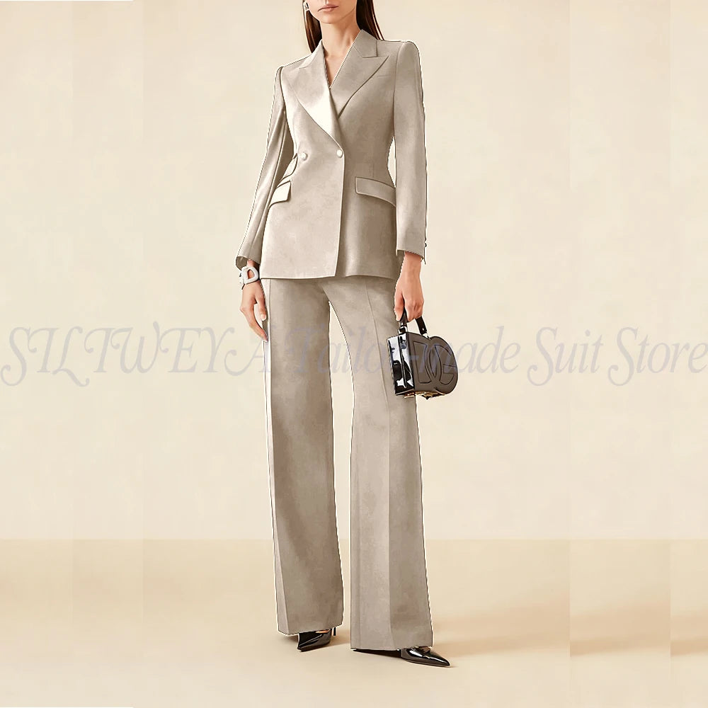 Luxury Classic Black Women's Suits Double Breasted 2 Pieces Jacket Pants Female Clothing Office Banquet Lady's Blazers Sets