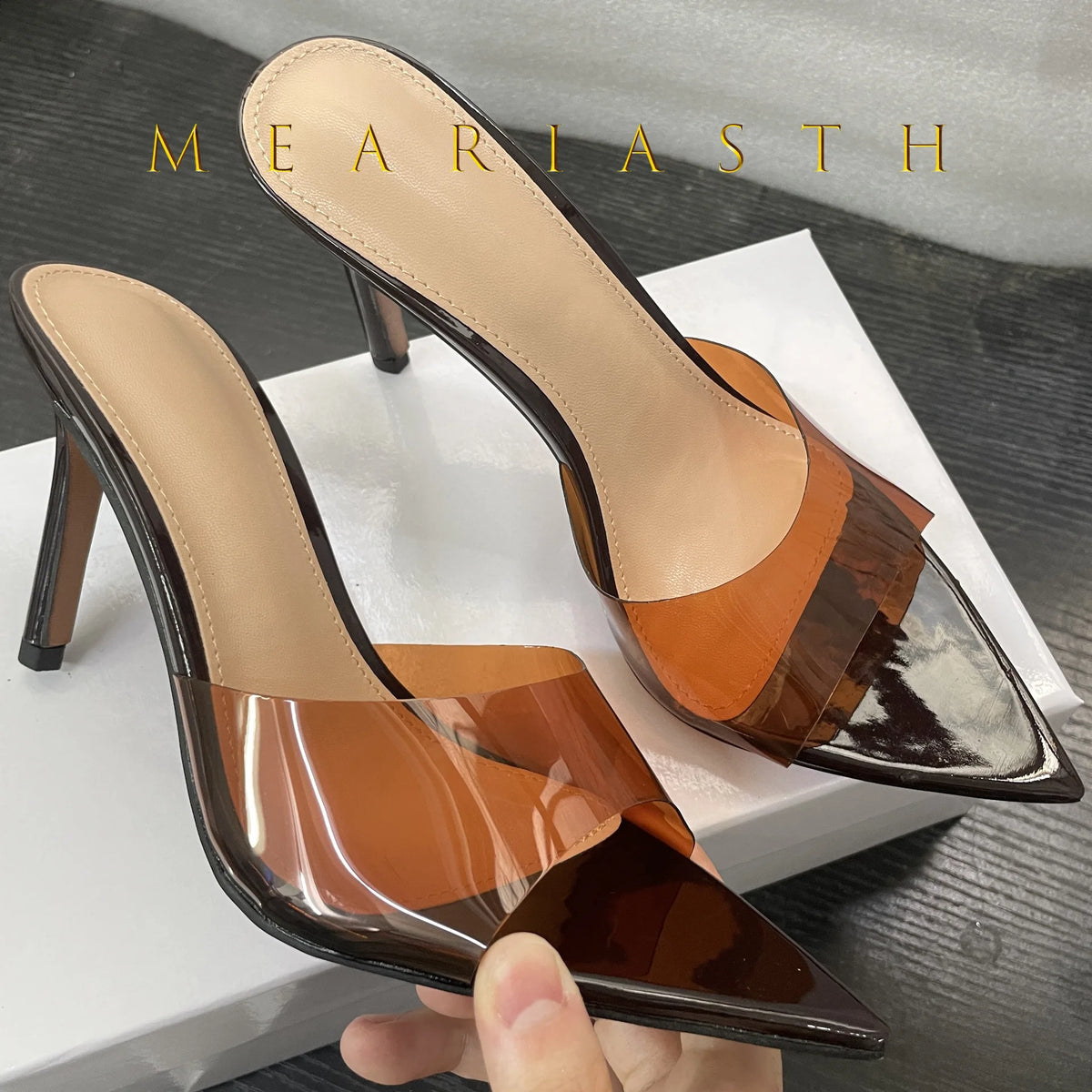 2025 New Summer Women's High-heeled Sandals Transparent High-heeled Slippers Stiletto Pointed Toe Slip-on High-heeled Sandals