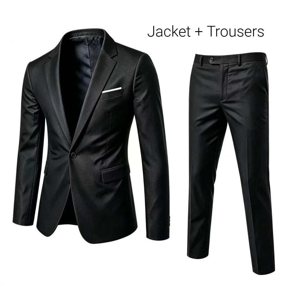 Men's 2 Piece Suit Set Elegant Solid Color Lightweight Blazer Pants Formal Business Dress Classic Tuxedo for Party Groomsmen