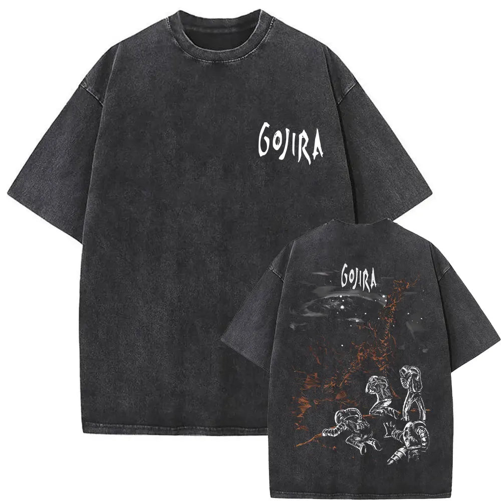 Washed Vintage Metal Rock Band Gojira The Flesh Alive T-shirt Men Women Fashion Oversized T Shirts Men's Casual Cotton T-shirts