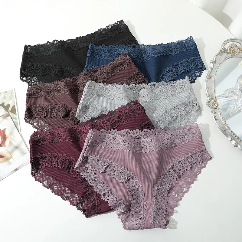 5Pcs Sexy Cotton Lace Panty Women Low Waist Panties Underwear S-XL Solid Color Ladies Briefs Lingere Underware Comfortable Women