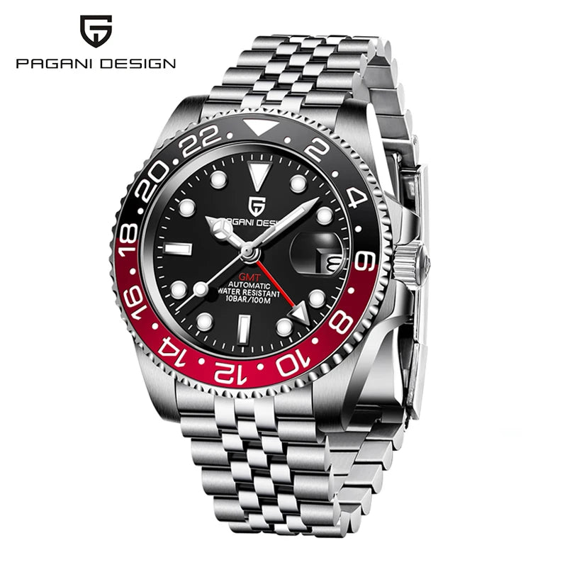 PAGANI DESIGN 40mm Luxury GMT Men Mechanical Watch Top Sapphire Glass 361L Stainless Steel 100m Waterproof Men's Automatic Mechanical Watches