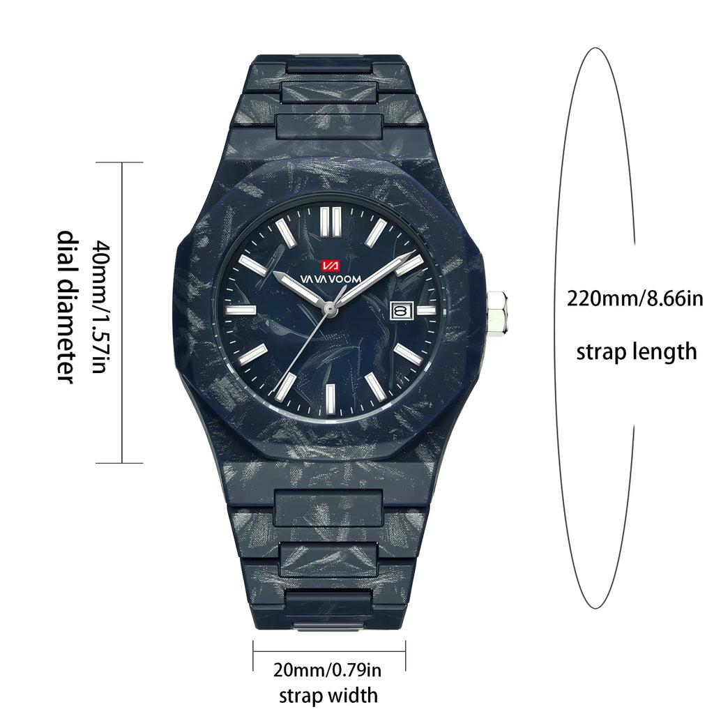 VA VA VOOM Top Brand Men Watch Original Marble Pattern Business Style 40mm Clock 3Bar Black Silicone Sports Quartz Watch for Men