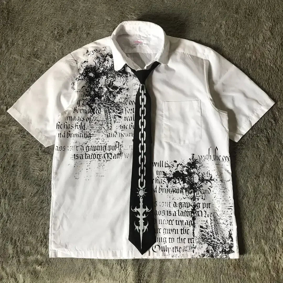 Y2K Black Affliction Retro T-Shirt Skull Holy Writ Letter Printing Tee Harajuku Fashion Goth Short Sleeves Tops Unisex
