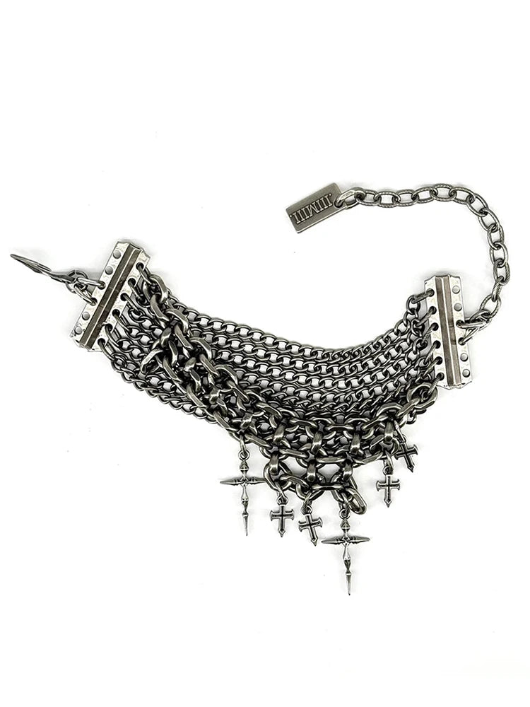 Gothic Cross Chain Jewelry Set for Women Men, Punk Statement Necklaces Rings Accessories, Edgy Party Jewelry Collection