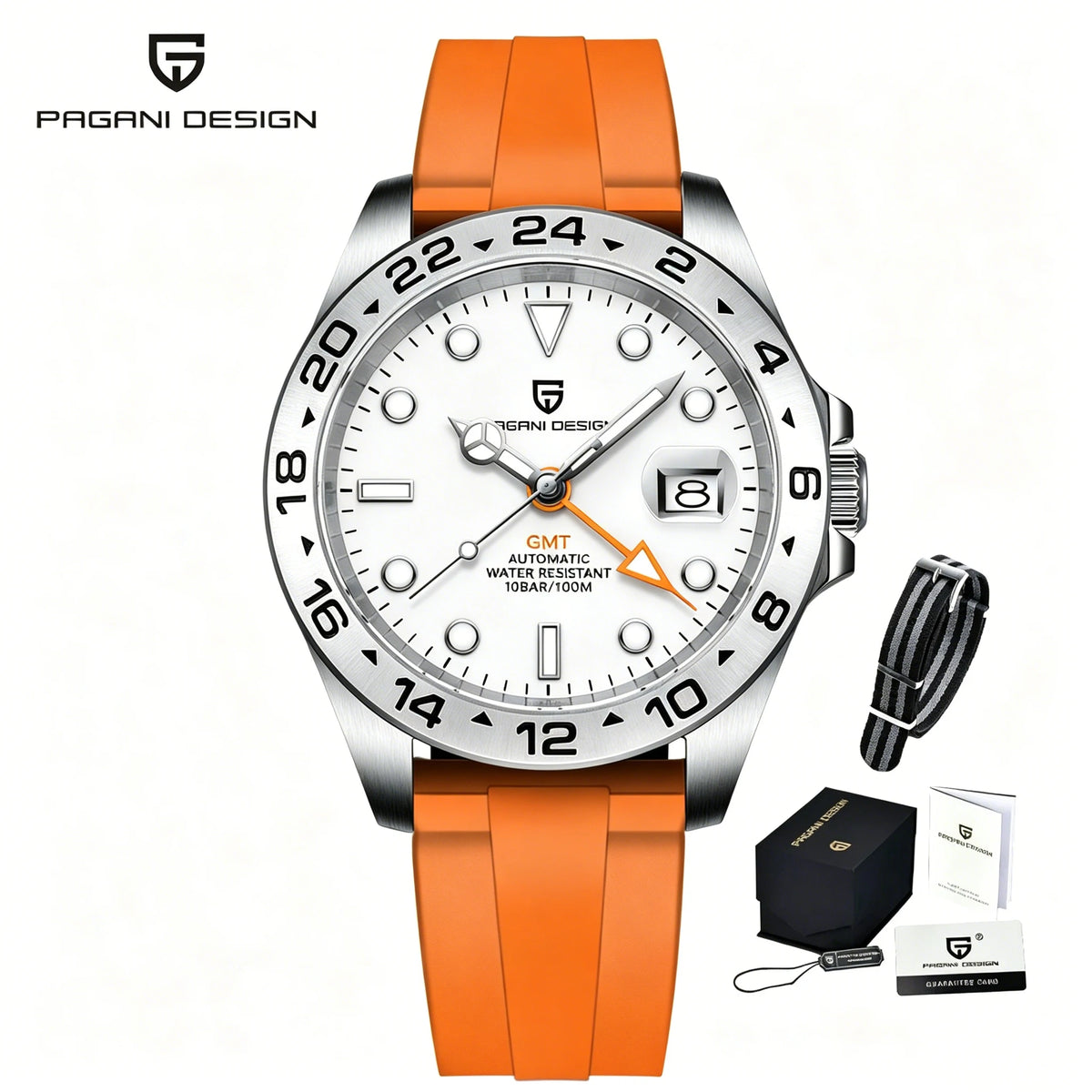 PAGANI DESIGN Automatic GMT Watch DG5833GMT Movement Rubber Strap 100M Waterproof Luminous Men Sports Mechanical Wristwatch