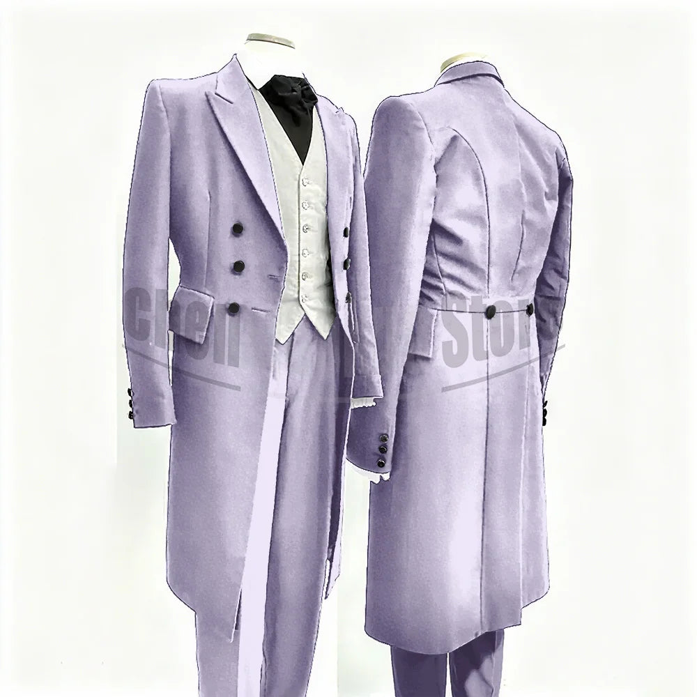 Men Suits Black Fashion Wedding Tailcoat Groom Chic Peak Lapel Double Breasted Male Suit 3 Pieces (Blazer+Vest+Trousers)