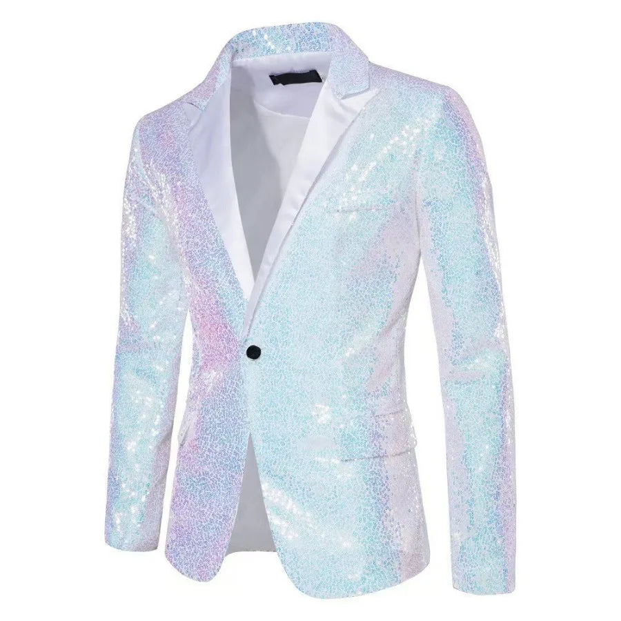 Blazer Long Sleeve Suits Men Two Pieces Sequins Blazers Single Button Business Jackets Straight Pants Ankle Length Pockets Party