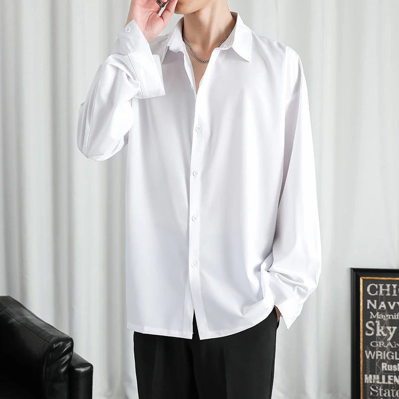 Shirt Men Solid Long Sleeved Shirt For Men Korean Fashion Shirts Comfortable Blouses Casual Loose Classic Single Breasted Shirt