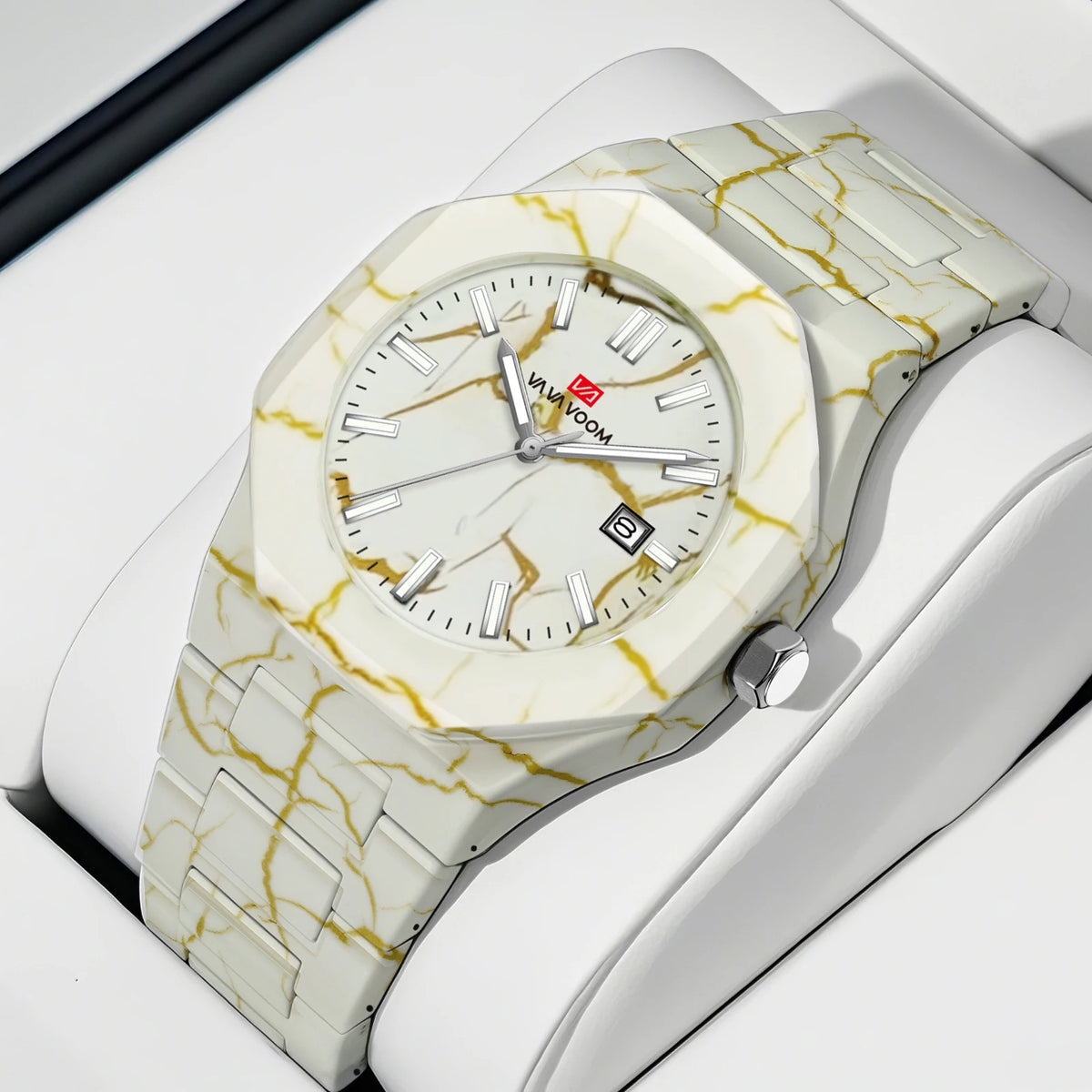 VA VA VOOM Top Brand Men Watch Original Marble Pattern Business Style 40mm Clock 3Bar Black Silicone Sports Quartz Watch for Men