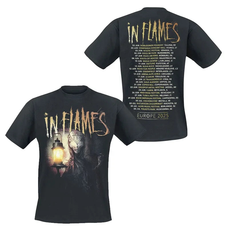 Y2k Summer in Flames Band Swedish Metal Rock European and American Trendy Brand Men's Short-sleeved Pure Cotton Printed T-shirt