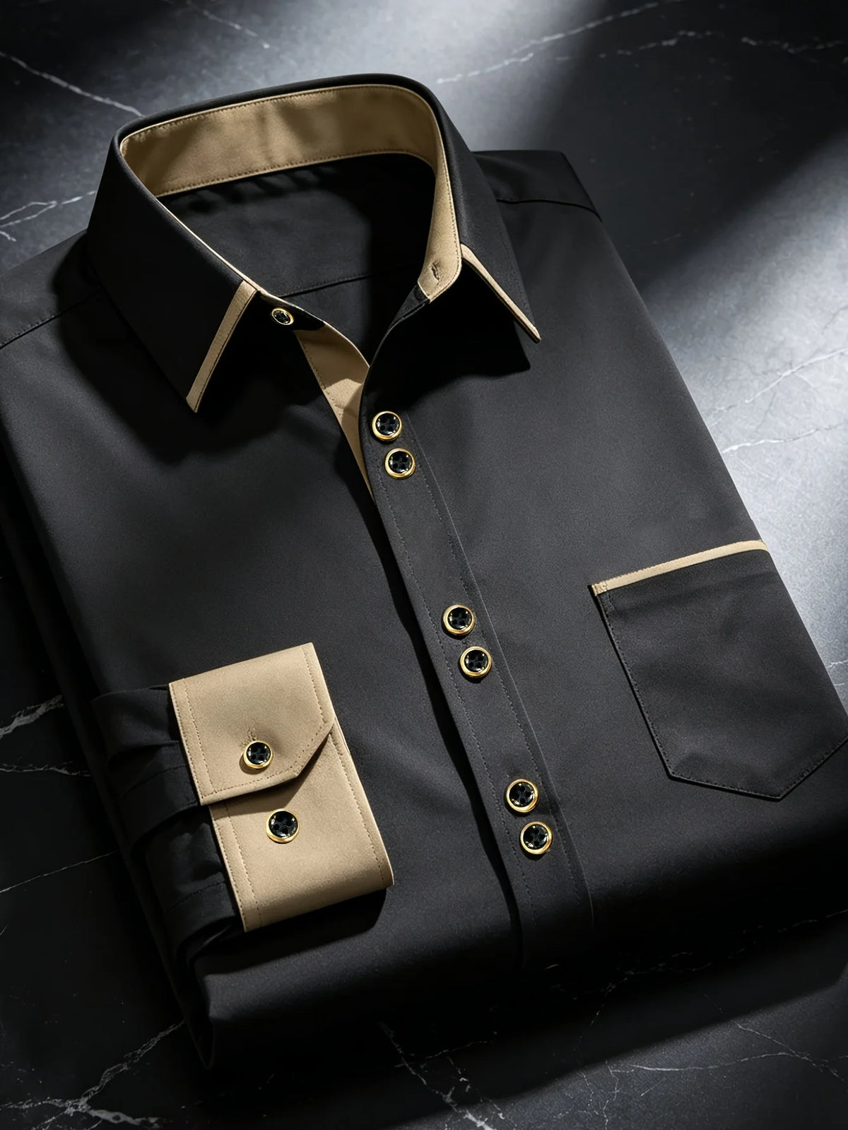 FGKKS Men Shirt Brand New Men's Fashion Multiple Color Patchwork Long Sleeve Elastic Shirt Smart Casual Male White Shirts