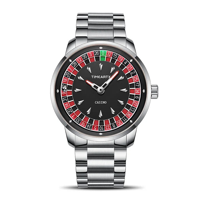 TIMEARTX Men's Watch New European Roulette Design Poker Game Fashion Quartz Movement Stainless Steel Wristwatch Father Day Gifts