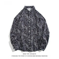 Memz High Street Long Sleeve Loose Fit Men's Shirt Hong Kong Style Square Collar Versatile Fashionable Printed Texture Design