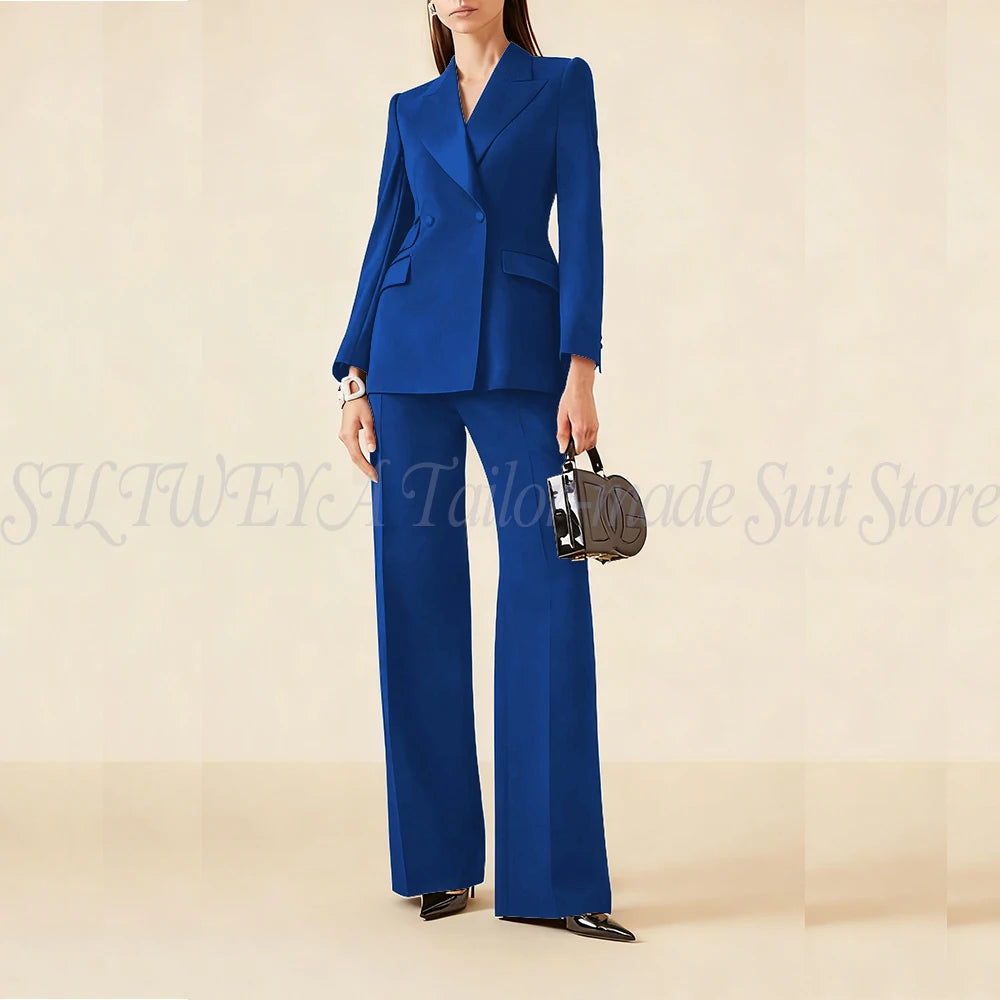 Luxury Classic Black Women's Suits Double Breasted 2 Pieces Jacket Pants Female Clothing Office Banquet Lady's Blazers Sets