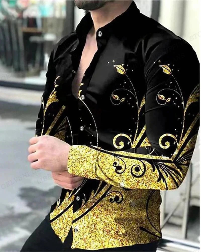 Fashion Multi-color novelty pattern 3D Print Mens Long Sleeve Shirt Tops Autumn Button Down Casual Shirt Lapel Mens Clothing