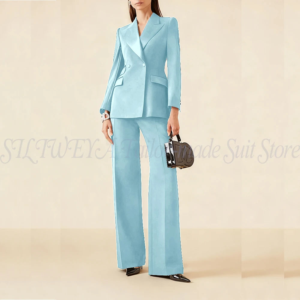 Luxury Classic Black Women's Suits Double Breasted 2 Pieces Jacket Pants Female Clothing Office Banquet Lady's Blazers Sets