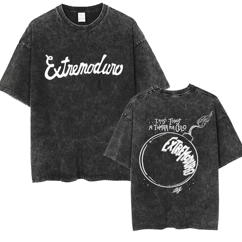 Men's Rock Extremoduro Vintage Washed T Shirts Man Punk Gothic Fashion Short Sleeve T-Shirt Unisex Hip Hop Band Clothing Tshirt