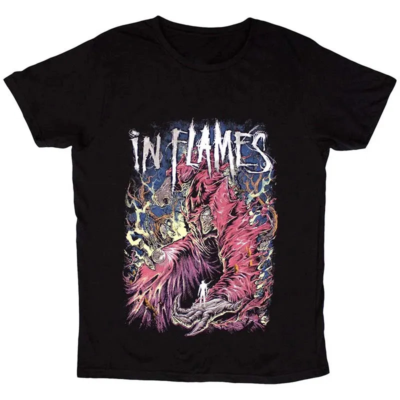 Y2k Summer in Flames Band Swedish Metal Rock European and American Trendy Brand Men's Short-sleeved Pure Cotton Printed T-shirt