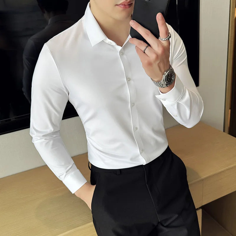 5A Antibacterial Men's Social Shirts High Quality Korean Luxury Clothing Long Sleeve Mens Dress Shirts Slim Fit Tuxedo Big Size
