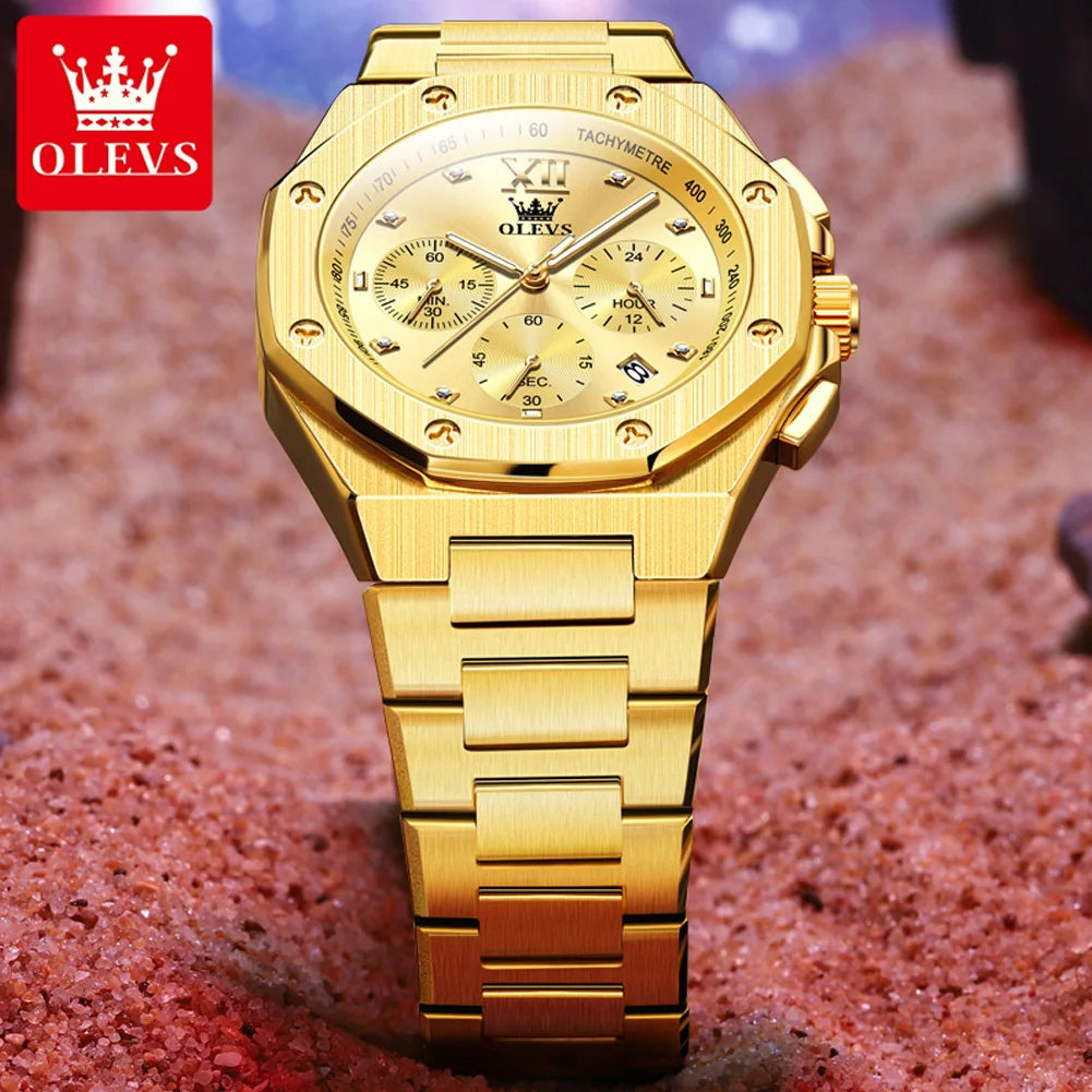 OLEVS 3626 Watches For Men Original Wristwatch Stainless Steel Multifunctional Chronograph Waterproof Luminous Quartz Reloj