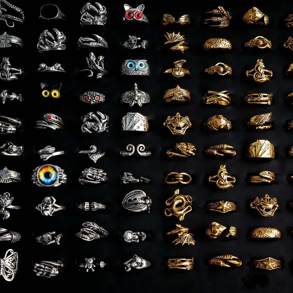 10/20/30/50/100Pcs Fashion Retro Punk Rings Set For Men Women Adjustable Stacked Dragon Claw Snake Mixed Jewelry Gifts Party
