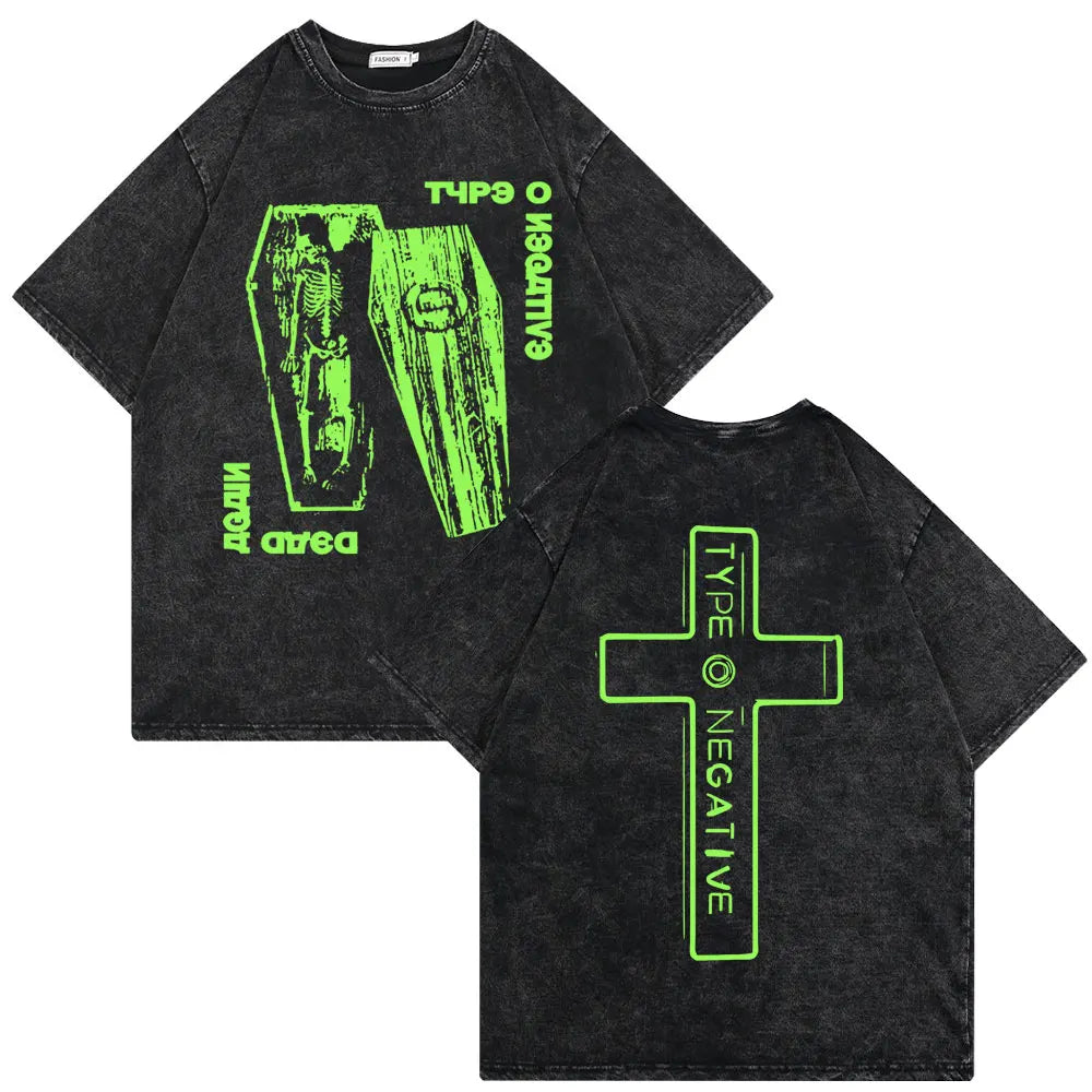 Washed Vintage Type O Negative Who Will Save The Sane Tshirt Men Women Rock Metal Gothic T-shirt Man Oversized Cotton T Shirts