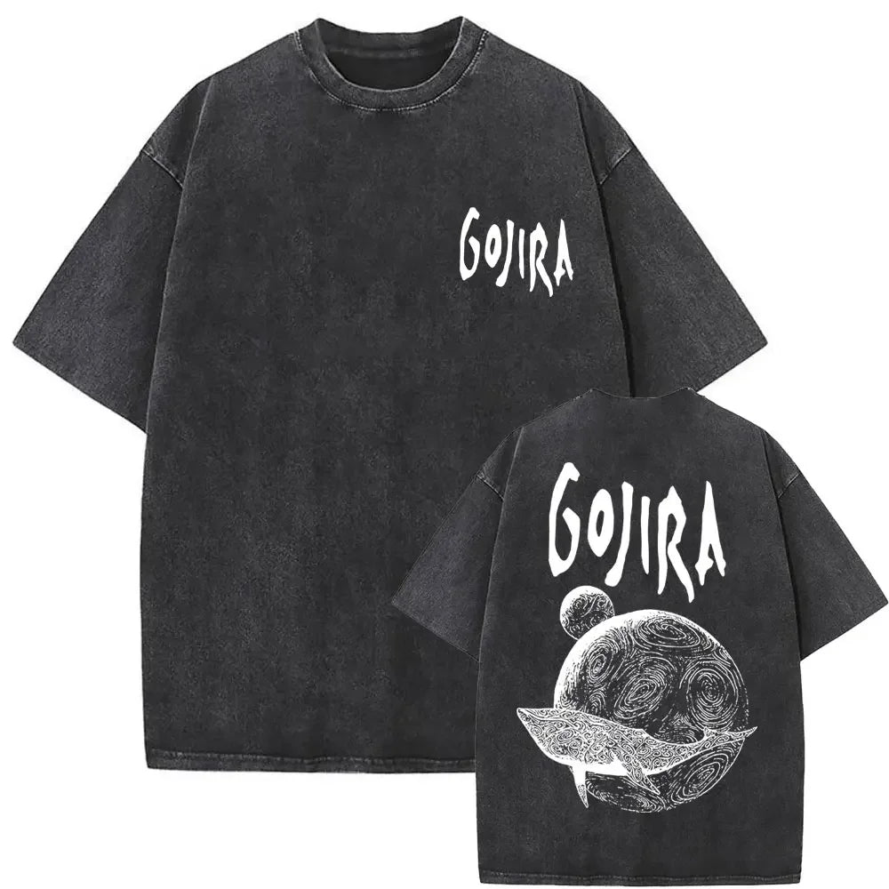 Washed Vintage Metal Rock Band Gojira The Flesh Alive T-shirt Men Women Fashion Oversized T Shirts Men's Casual Cotton T-shirts