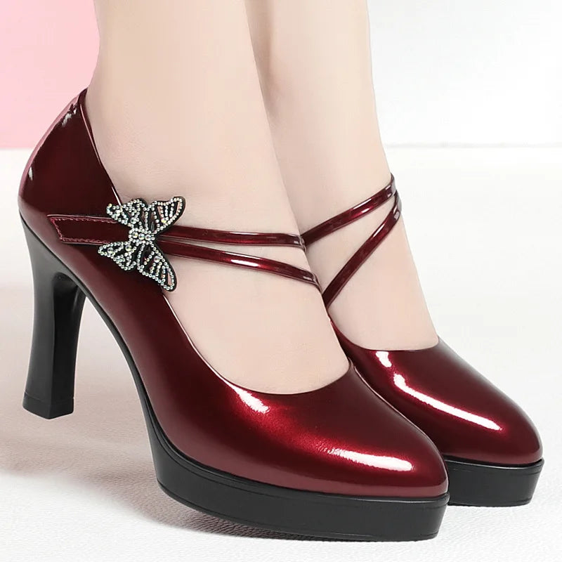 2023 Spring And Autumn New High-heeled Single Shoes Leather Small Leather Shoes Catwalk Shoes Ladies Dancing Bride Wedding Shoes