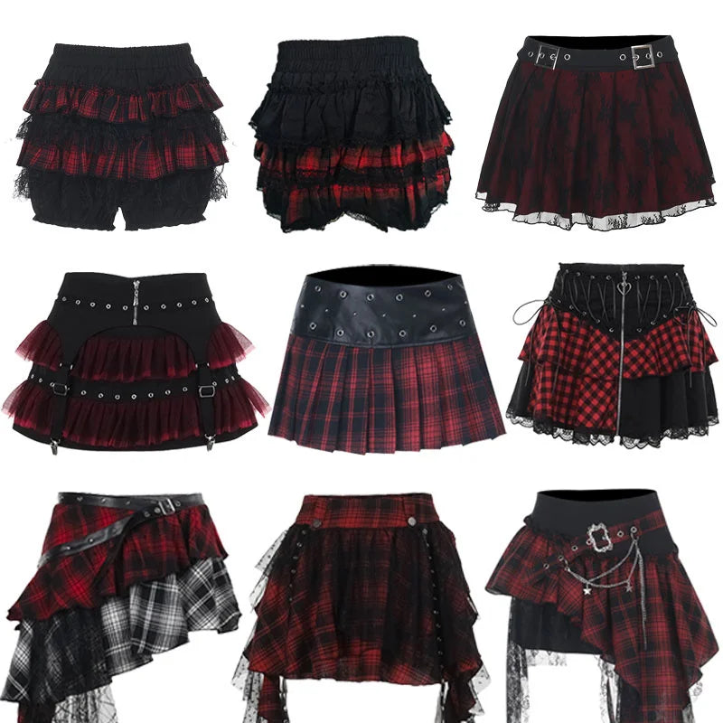Gothic Women Skirts Black High Waist Pleated Skirts 2026 New Y2K Party Club Punk Goth Dark Grunge Lolita Halloween Mini Skirt