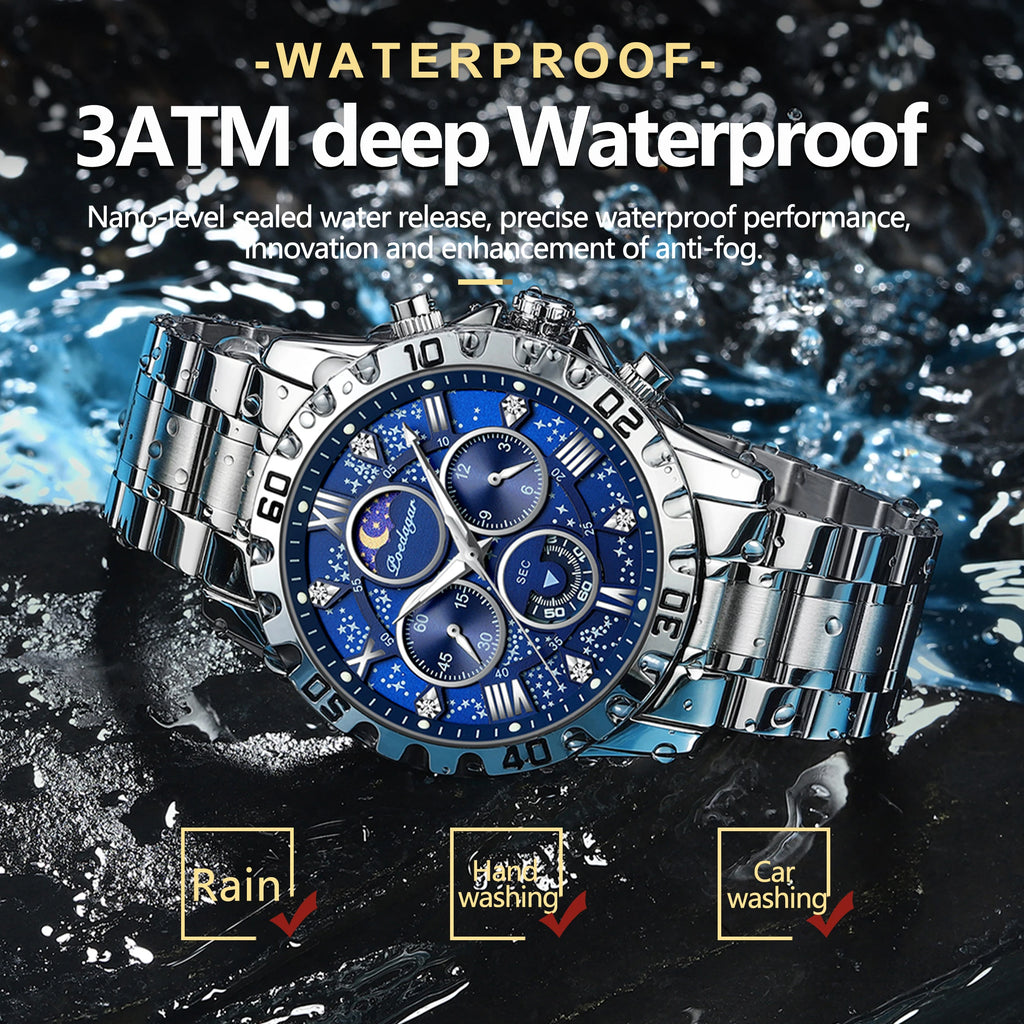 POEDAGAR Luxury Military Watches For Men Stainless Steel Quartz Waterproof Luminous Man Watch Chronograph Sport Men's Wristwatch