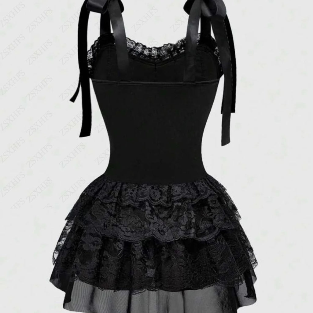 Gothic Dresses 2000s Women's Sexy Camis Sling High waist Lace Tiered Mini Dress Harajuku  Streetwear Femme Aesthetic Short Dress