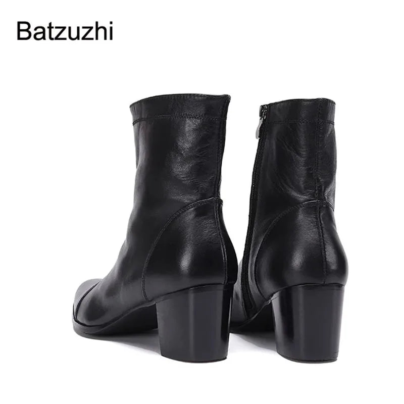 Batzuzhi Handsome Men Boots 7cm High Heels Genuine Boots Men Black Ankle Knight Botas Hombre for Men Party/Wedding, EU38-46!