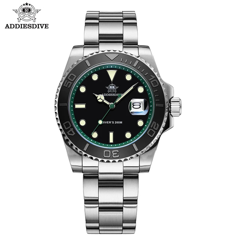 ADDIESDIVE Luxury Men's Diver Watch 200m Stainless Steel Bezel BGW9 Super Luminous Men's Analog Business Quartz Watches AD2040