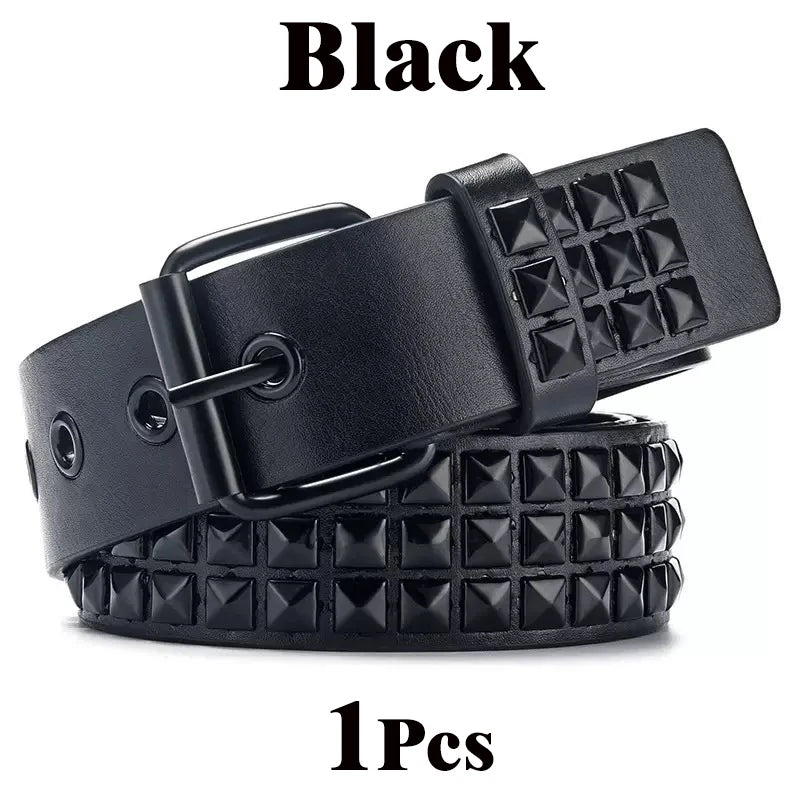 Fashion Square Bead Rivet Belt Metal Pyramid Belt Punk Rock Style Jeans Belts Y2K Waist Belt  for Men and Women