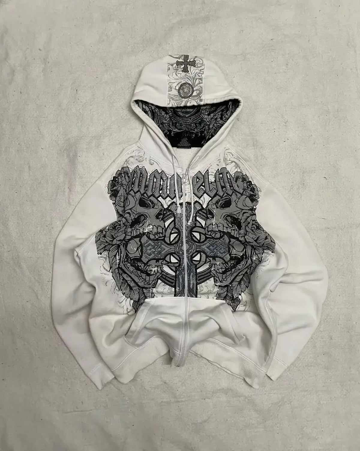 Y2K Street Gothic Hoodie Punk Classic Retro Skull Print Zipper Hip Hop Leisure Sweater New Personality Hoodie Street Wear
