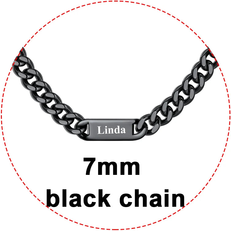 U7 Custom 1-6 Names Cuban Chains Necklaces 5mm/7mm/9mm Chain Black Deep Engrave Family Members Names Fathers Day Jewelry Gift