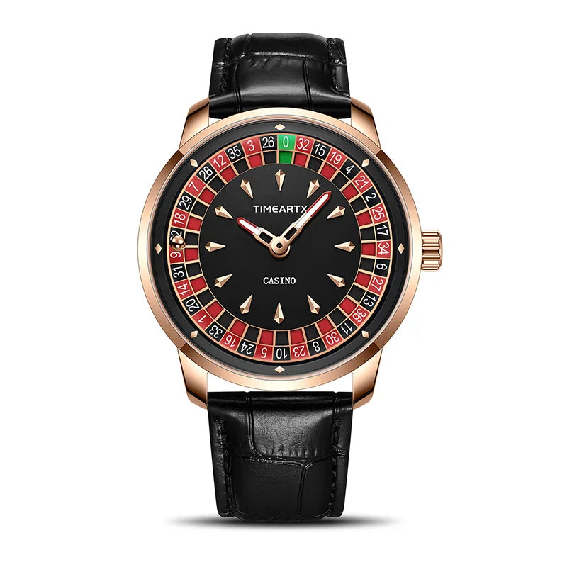 TIMEARTX Men's Watch New European Roulette Design Poker Game Fashion Quartz Movement Stainless Steel Wristwatch Father Day Gifts