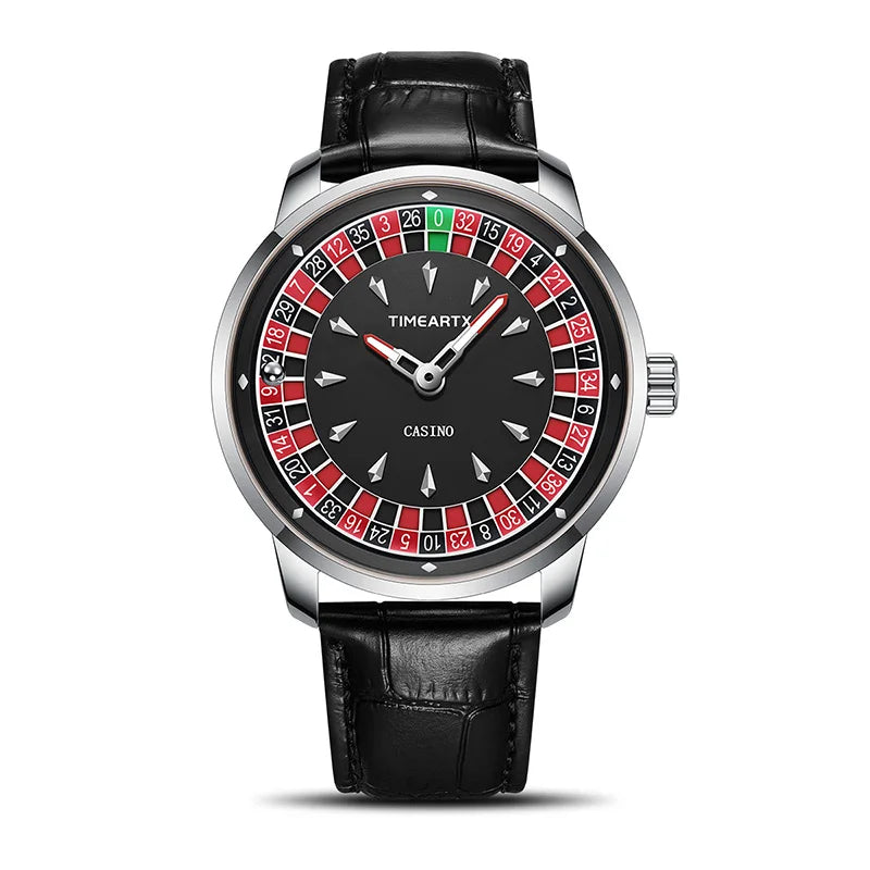 TIMEARTX Men's Watch New European Roulette Design Poker Game Fashion Quartz Movement Stainless Steel Wristwatch Father Day Gifts
