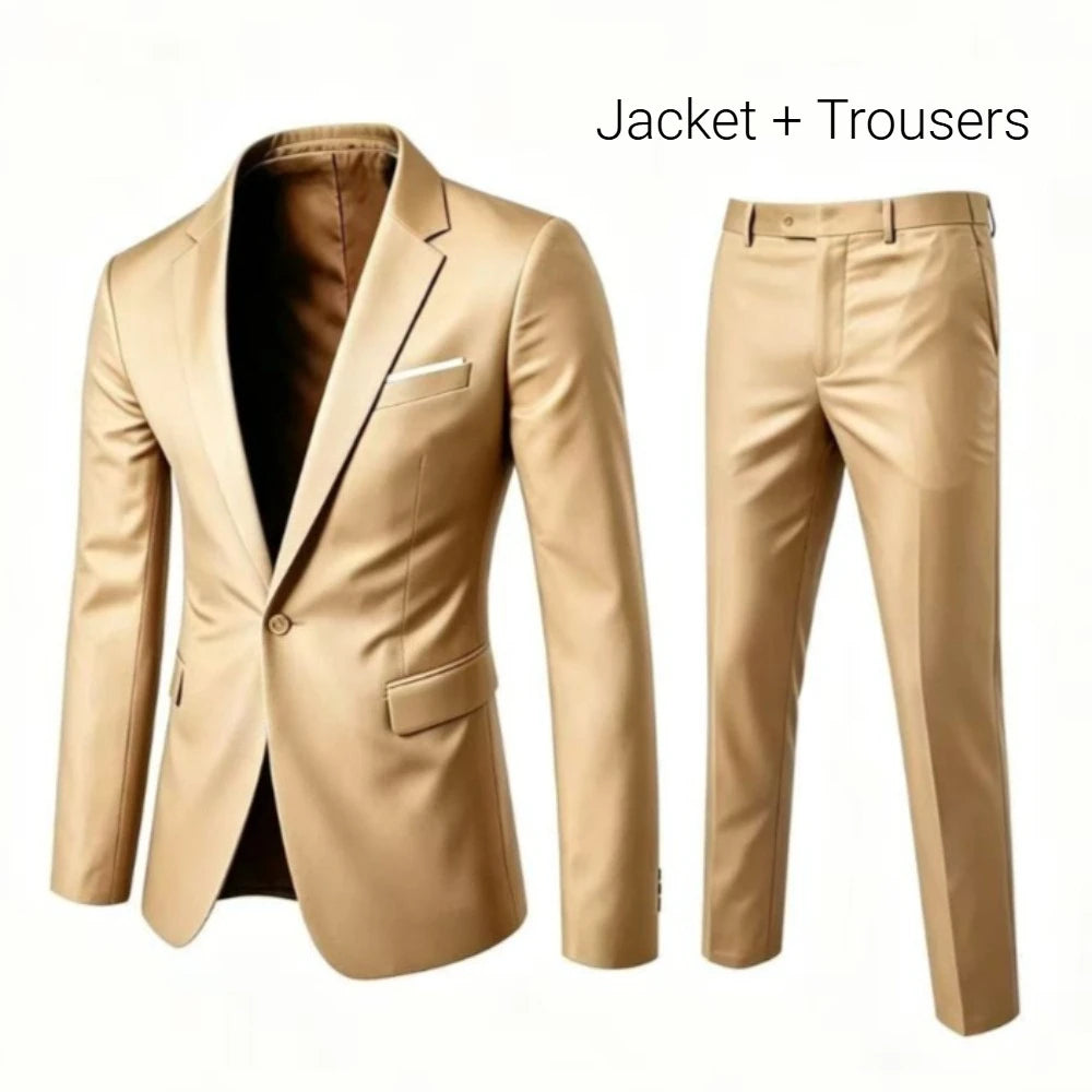 Men's 2 Piece Suit Set Elegant Solid Color Lightweight Blazer Pants Formal Business Dress Classic Tuxedo for Party Groomsmen