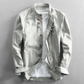 Spring Mens Shirt Japan Vintage Style Premium Linen Stand Collar Slim Fit Single Breasted Simple Design Casual Shirts Fashion