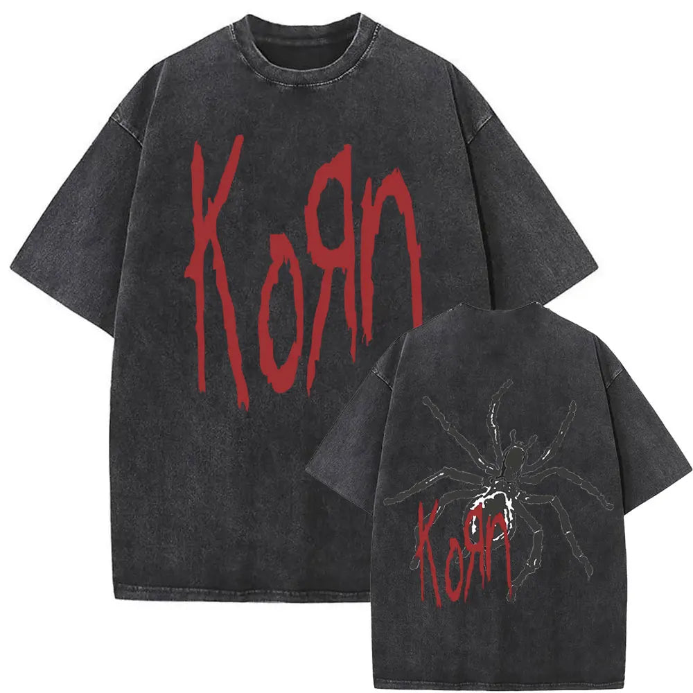 New Washed Vintage Alternative Nu Metal Rock Band Korn Print Tshirt Men Oversized T-shirts Male Fashion T Shirts Y2k Streetwear