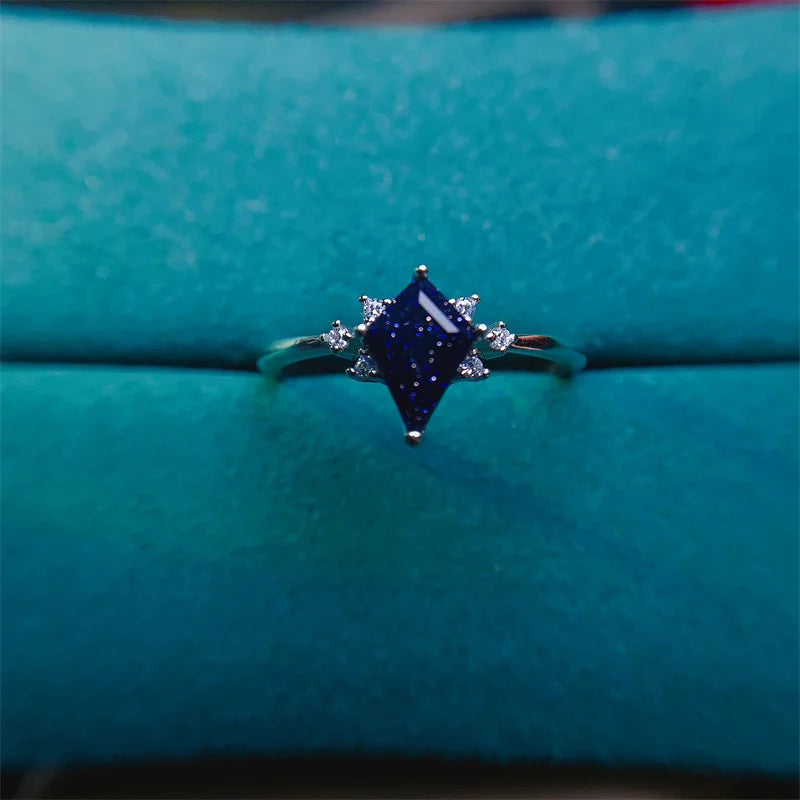 YULEM Blue Sandstone  Wedding Rings Silver 925 Ring Engagement Rings for Women