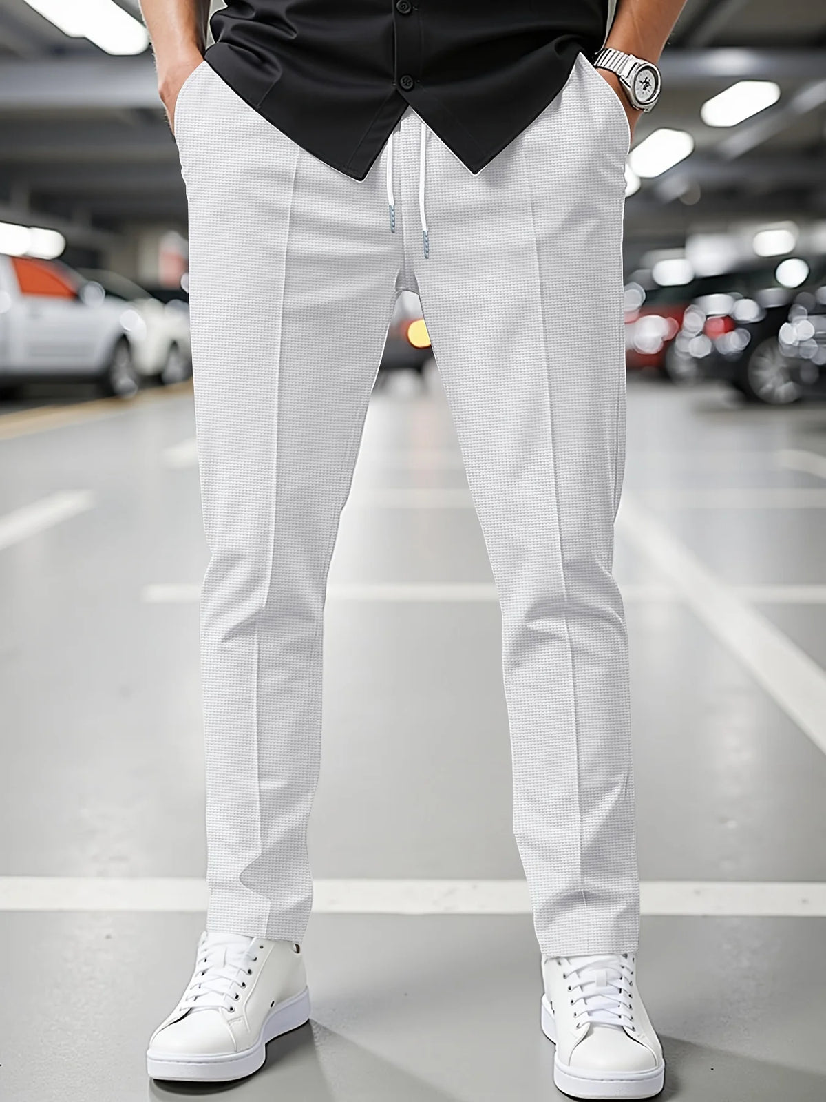 Men'S Summer Casual Loose Fit Pants Breathable Elastic Waist with Drawstring Mid-Rise Stylish and Trendy Everyday Comfort Pants