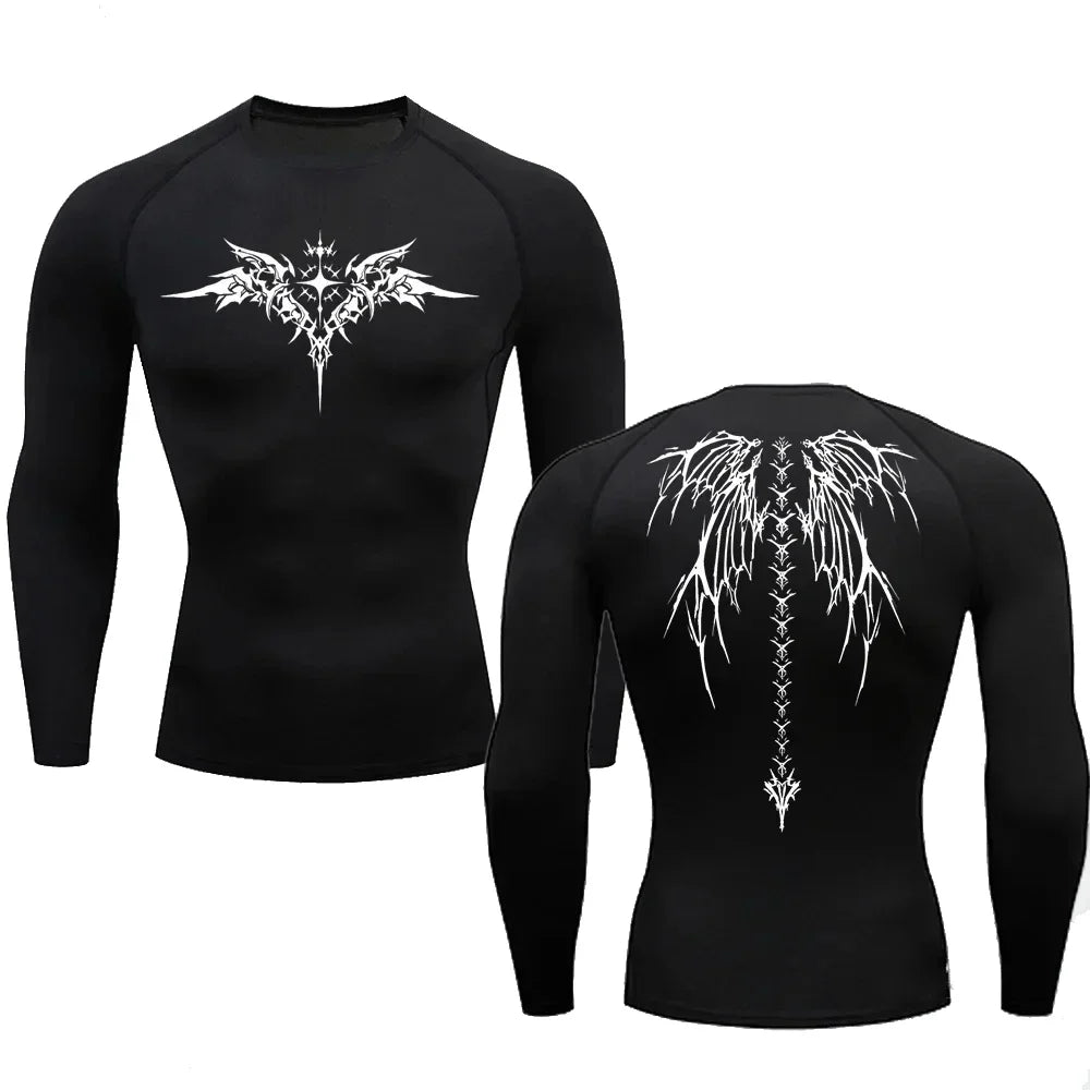 Y2K Compression Shirt Men's Fitness Gym Skeleton Sport Running T-Shirt Rashgard Tops Tee Quick Dry Long Sleeve T-Shirt For Men