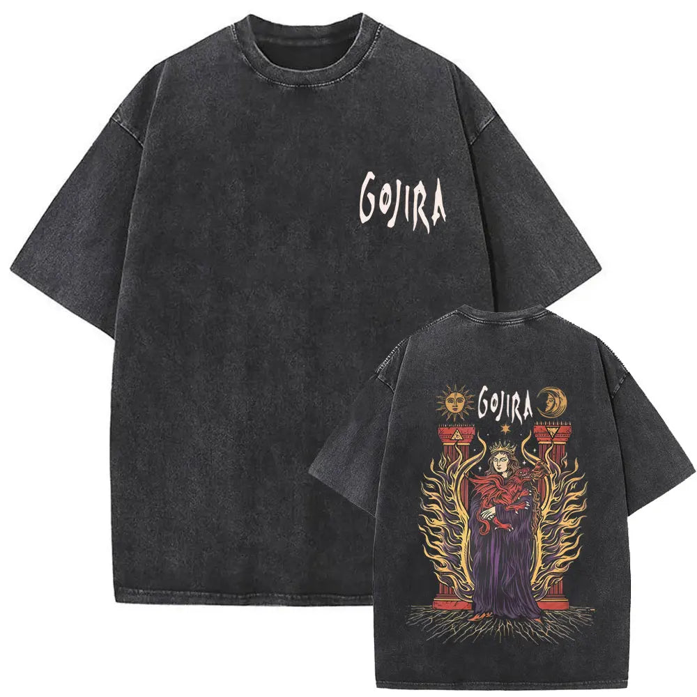 Washed Vintage Metal Rock Band Gojira The Flesh Alive T-shirt Men Women Fashion Oversized T Shirts Men's Casual Cotton T-shirts