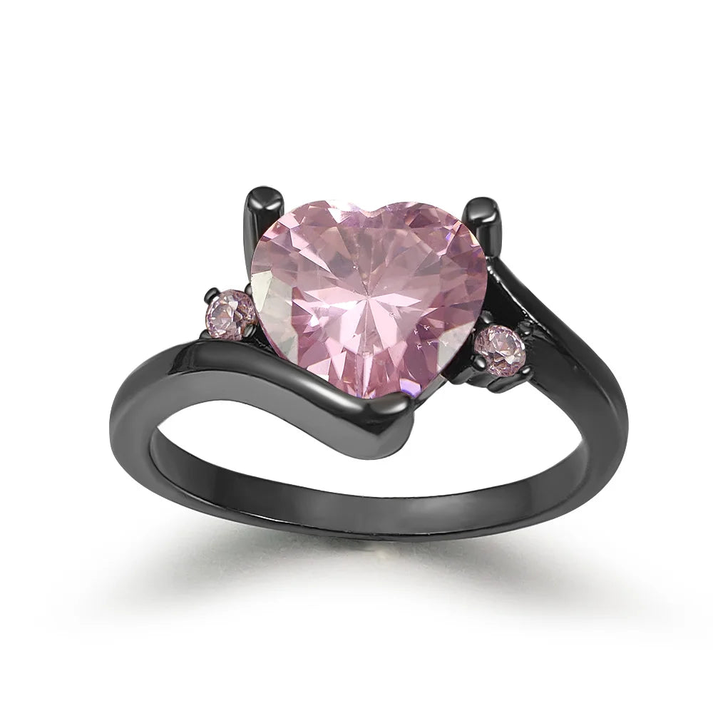 Goth Punk Rings For Women Black Gold Color Heart Purple Red Crystal Rings Grunge Gothic Accessories Vintage Fashion Jewelry R181