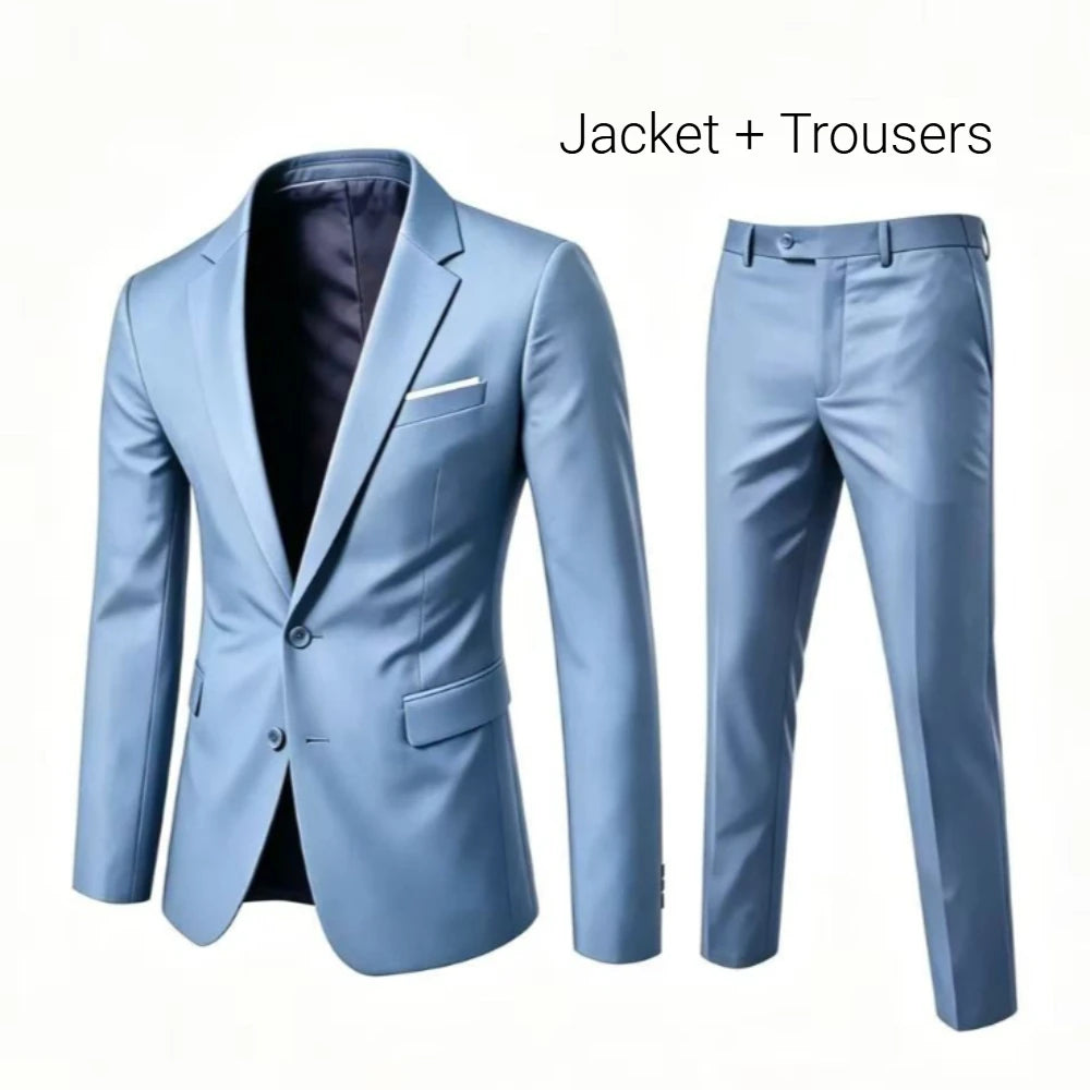 Men's 2 Piece Suit Set Elegant Solid Color Lightweight Blazer Pants Formal Business Dress Classic Tuxedo for Party Groomsmen