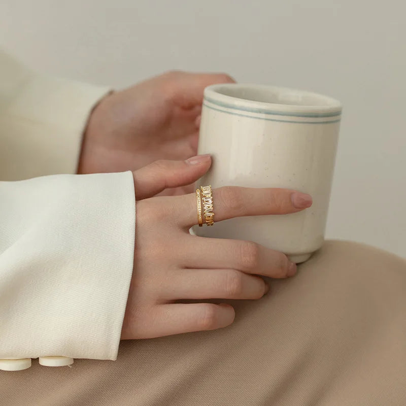 Exquisite Luxury Zircon Double Student Opening Rings for Woman Korea Fashion Gothic Finger Jewelry Wedding Party Girl Sexy Ring