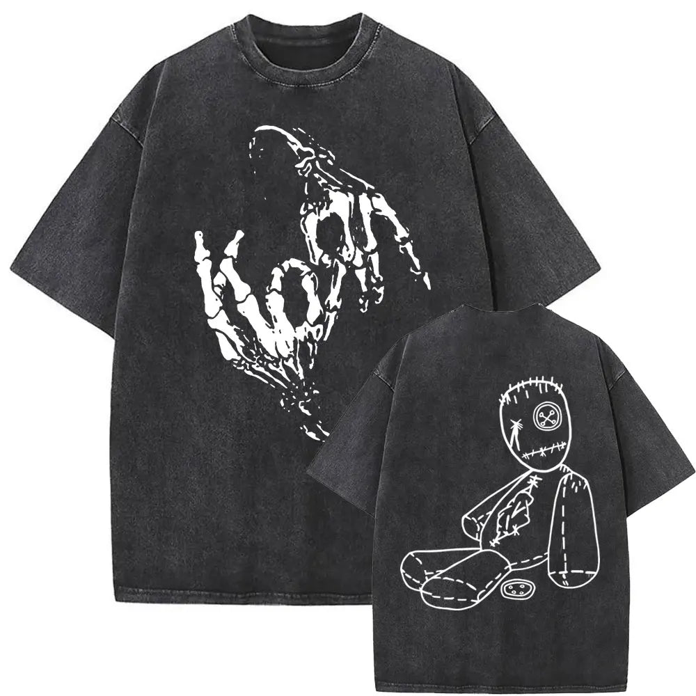 New Washed Vintage Alternative Nu Metal Rock Band Korn Print Tshirt Men Oversized T-shirts Male Fashion T Shirts Y2k Streetwear